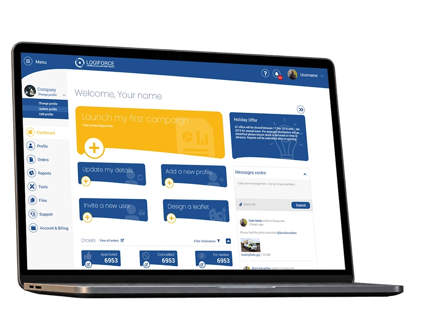 Logiforce logistics dashboard on a laptop